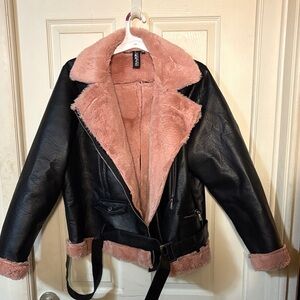 Jou Jou Black and Pink Faux Leather Jacket
